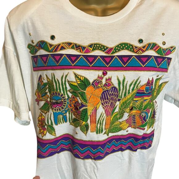 K.W.B.L. Los Angeles White Embellished Novelty T-Shirt One Size Hand Painted - Picture 4 of 9